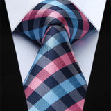 Plaid Tie Handkerchief Set - PINK/BLUE
