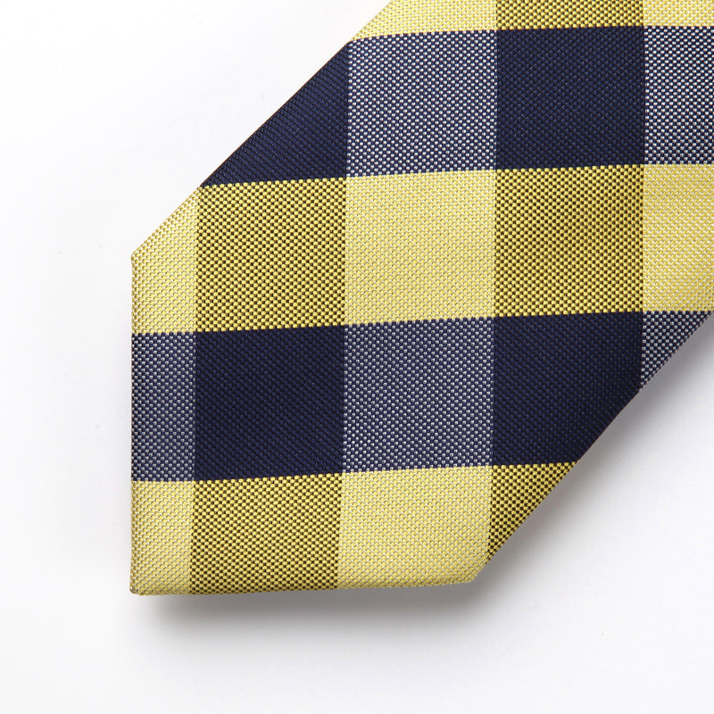 Plaid Tie Handkerchief Set - C-YELLOW