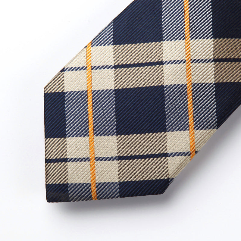 Plaid Tie Handkerchief Set - BROWN/NAVY BLUE