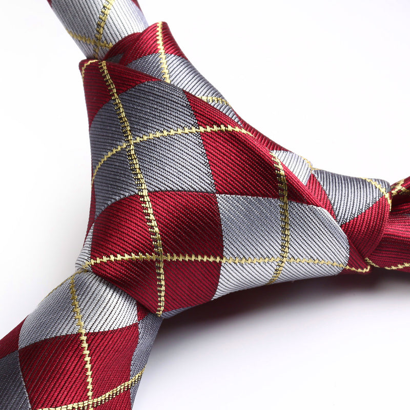 Plaid Tie Handkerchief Set - C-RED 2