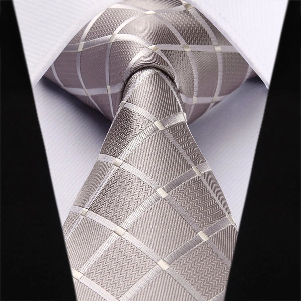 Plaid Tie Handkerchief Set - BEIGE/WHITE