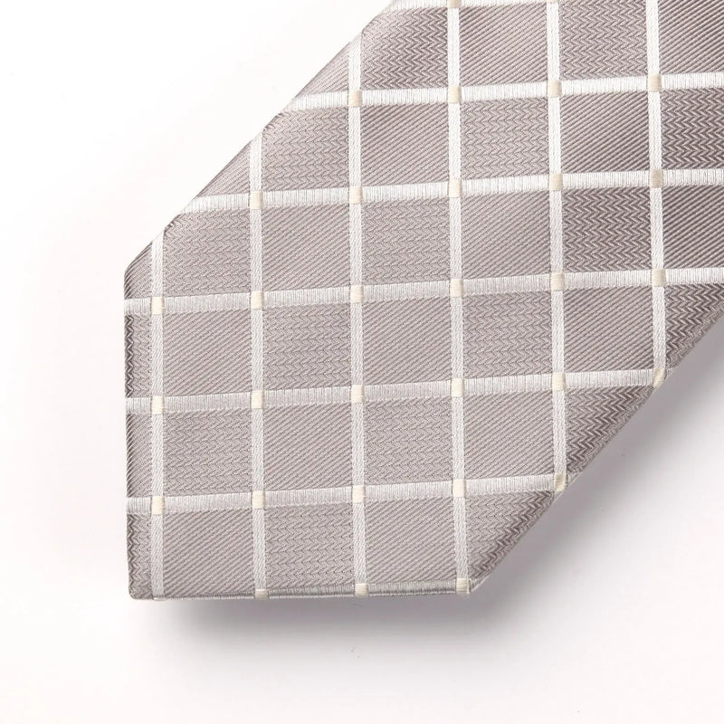 Plaid Tie Handkerchief Set - BEIGE/WHITE
