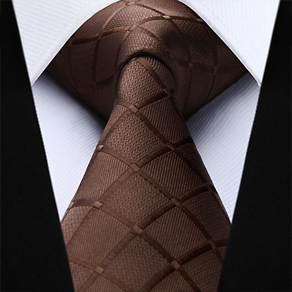 Plaid Tie Handkerchief Set - BROWN 2