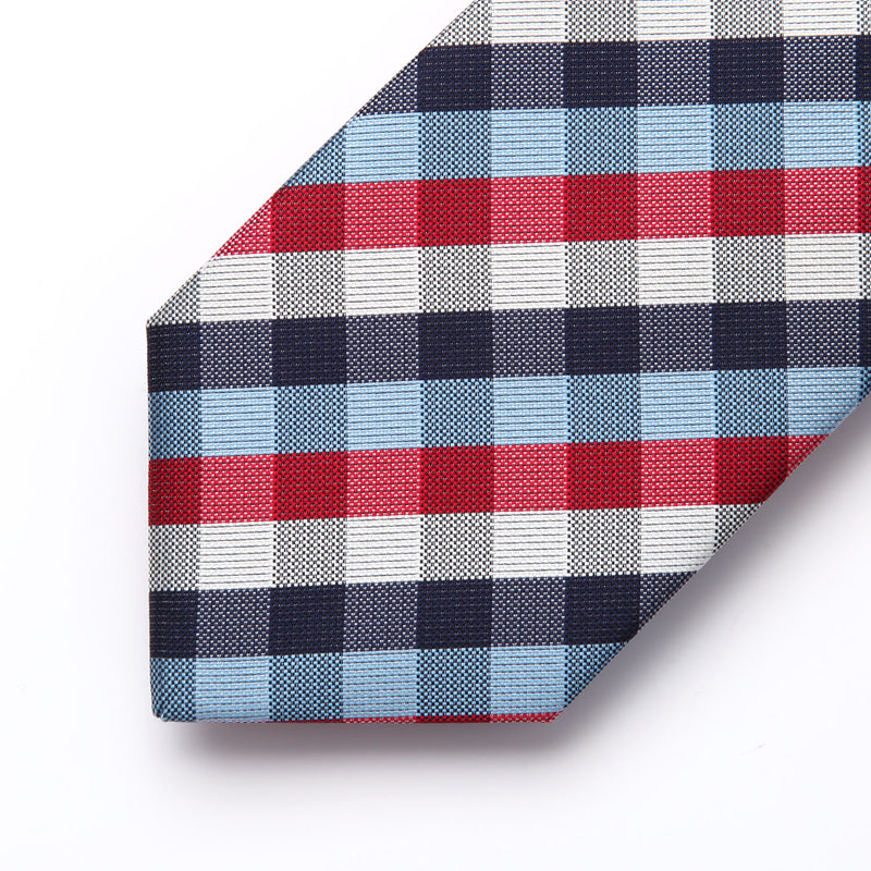 Plaid Tie Handkerchief Set - B7-RED