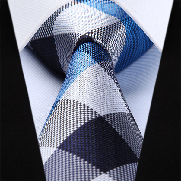 Plaid Tie Handkerchief Set - B1-BLUE