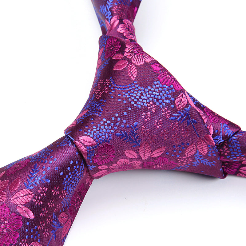 Floral Tie Handkerchief Set - HOT PINK/BLUE