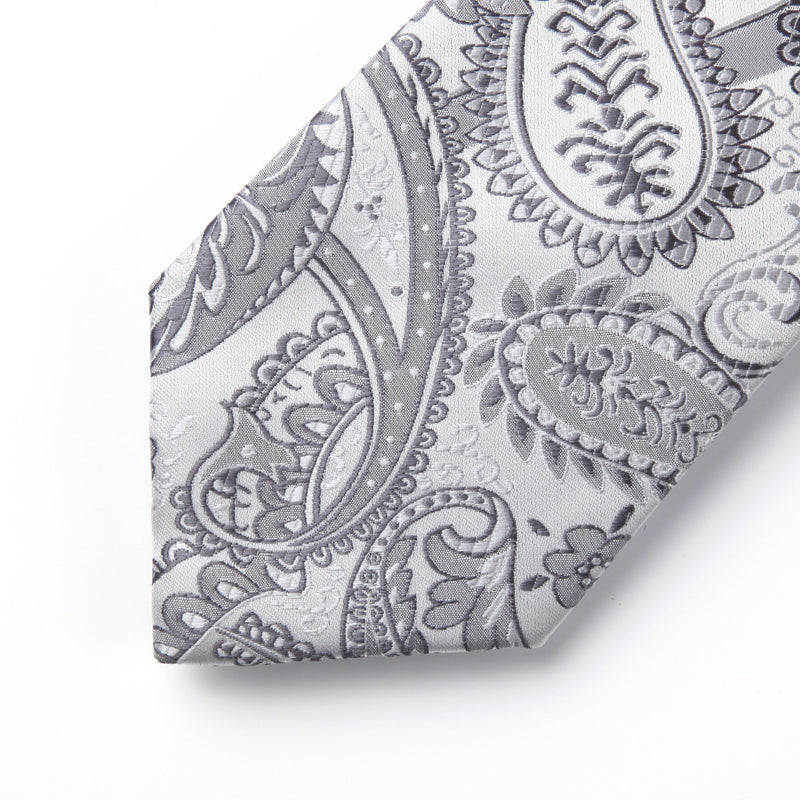 Paisley Floral Tie Handkerchief Set - GRAY/WHITE