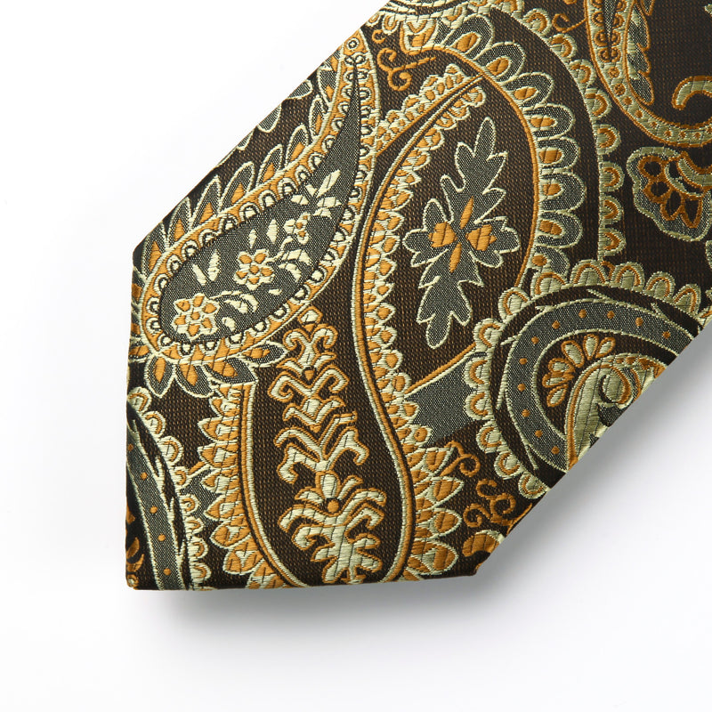 Paisley Floral Tie Handkerchief Set - GOLD/BROWN