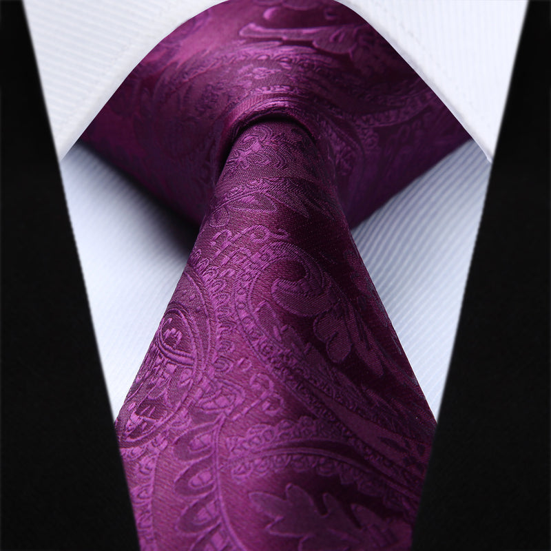Floral Solid Paisley Tie Handkerchief Set - A-PURPLE