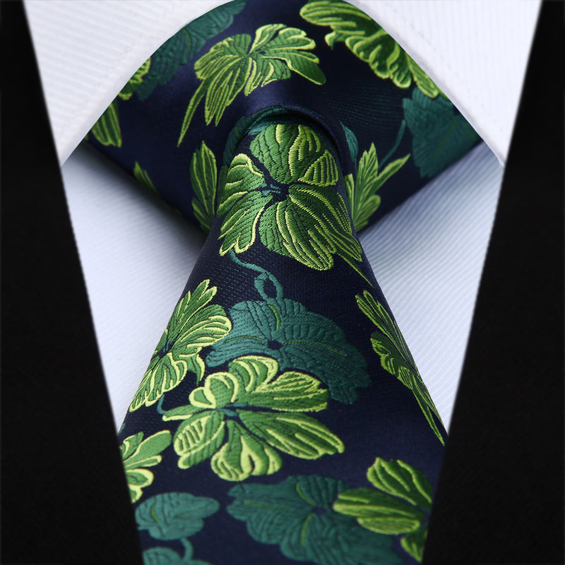 Floral Tie Handkerchief Set - C-GREEN/NAVY BLUE
