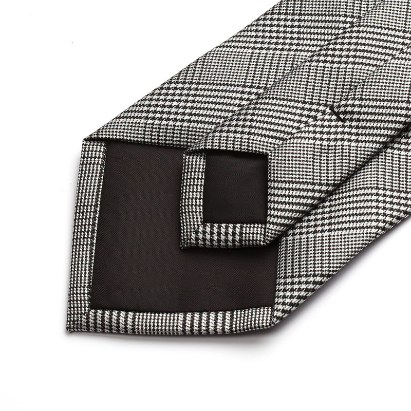 Plaid Tie Handkerchief Set - BLACK/WHITE