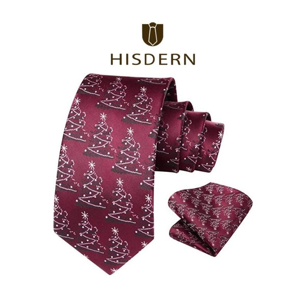Christmas Tie Handkerchief Set - BURGUNDY/BLACK 