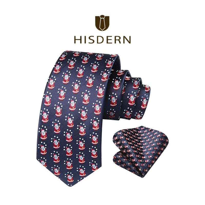 Christmas Tie Handkerchief Set Navy Blue Red White