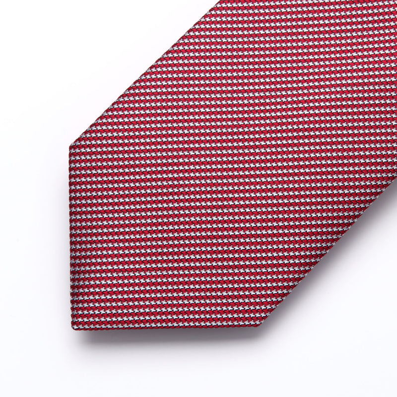 Houndstooth Tie Handkerchief Set - WHITE/RED