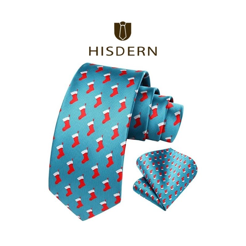 Christmas Tie Handkerchief Set - AQUA/RED/WHITE