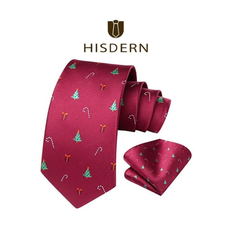 Christmas Tie Handkerchief Set Maroon Green