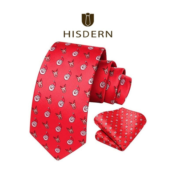 Christmas Tie Handkerchief Set 4 Red White Beige