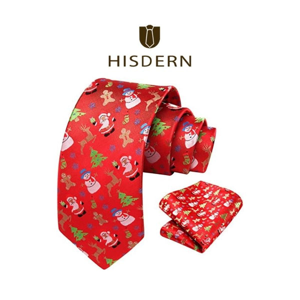 Christmas Tie Handkerchief Set Red White Green 2
