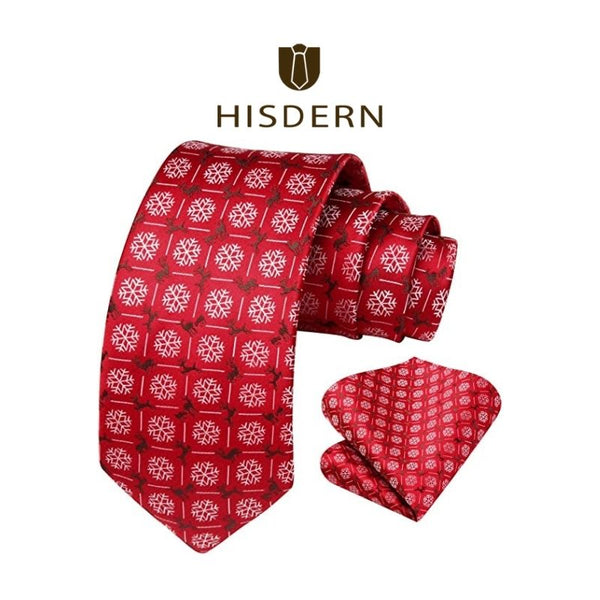 Christmas Tie Handkerchief Set - 01-RED/WHITE/BROWN