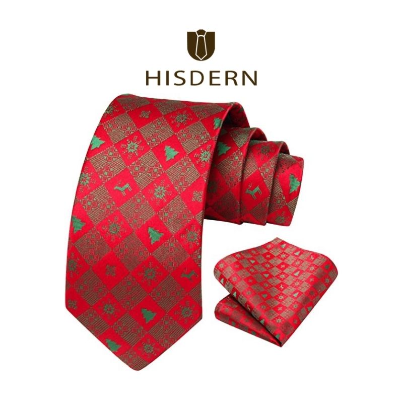 Christmas Tie Handkerchief Set - 05-GREEN/RED