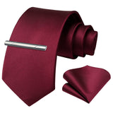 Solid Tie Handkerchief Set - BURGUNDY
