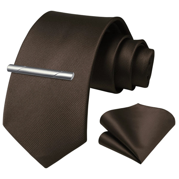 Solid Tie Handkerchief Set - BROWN