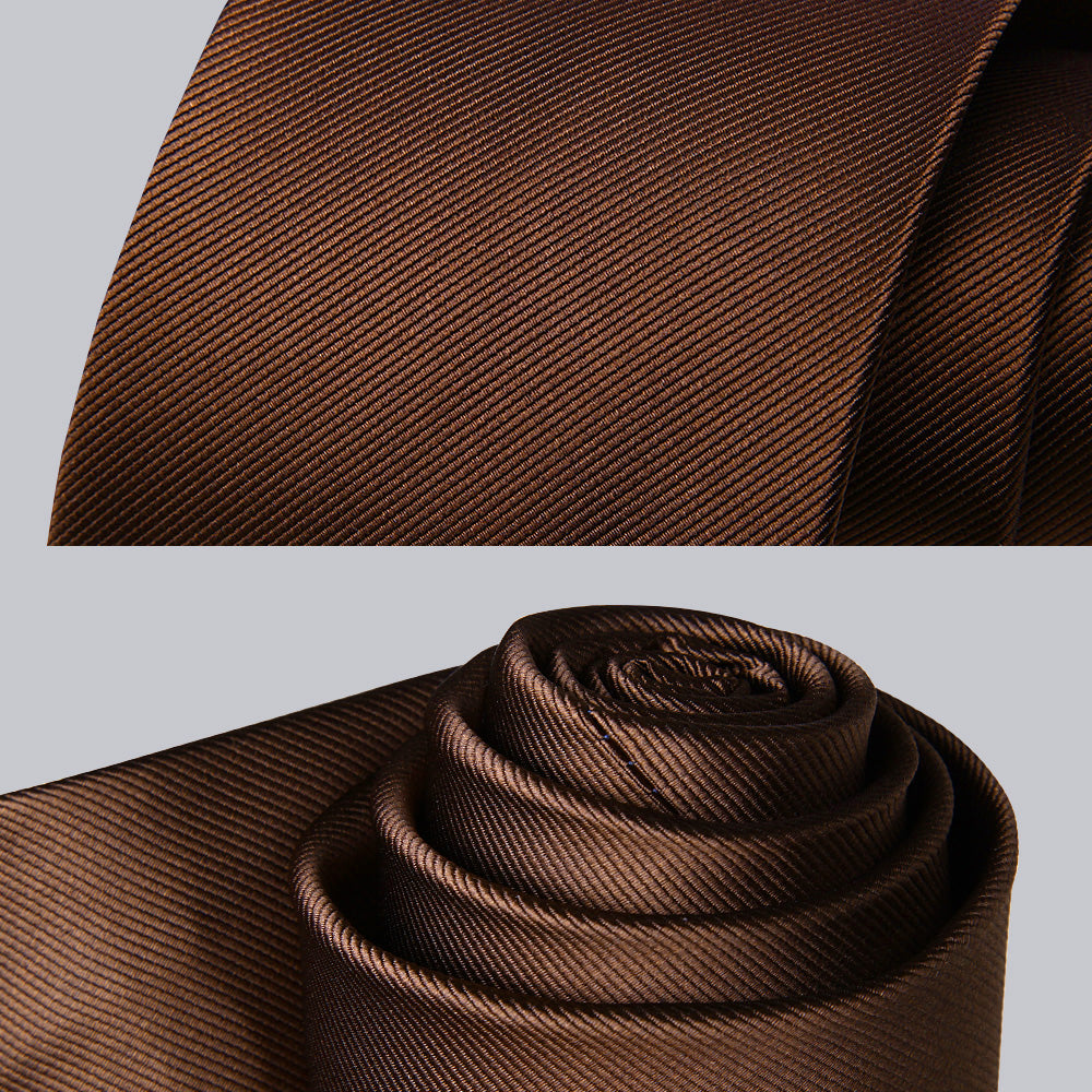 Hisdern Brown Solid Men's Tie Set for Formal & Wedding
