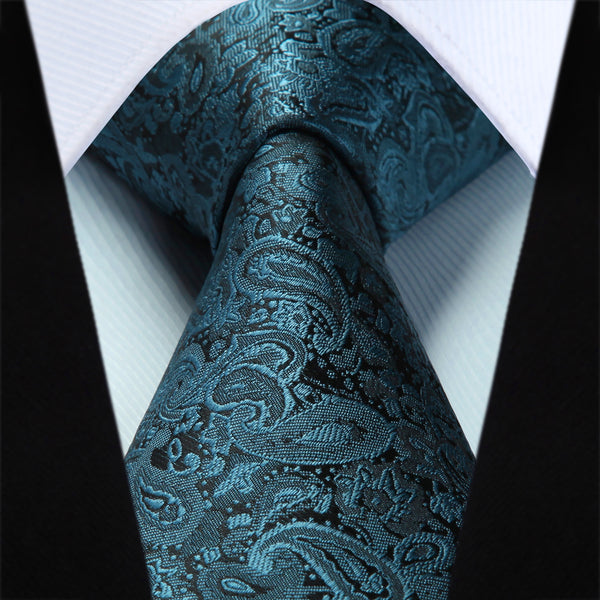 Floral Tie Handkerchief Set - B-TEAL/BLACK