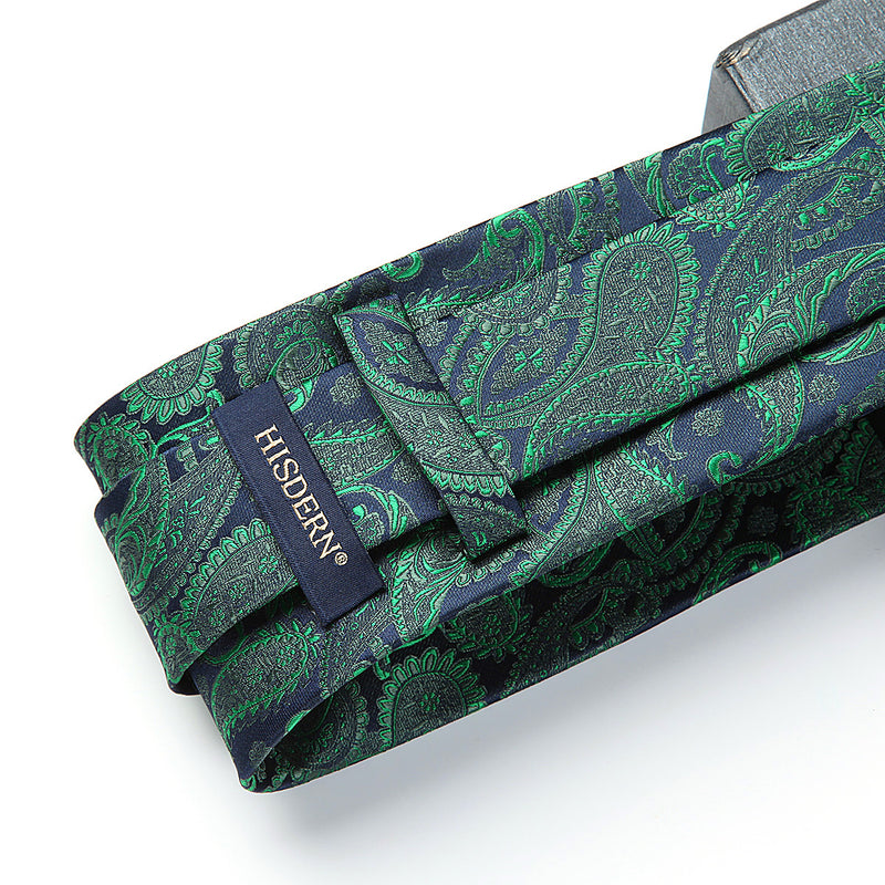 Paisley Tie Handkerchief Set - 03 - GREEN/NAVY BLUE 2