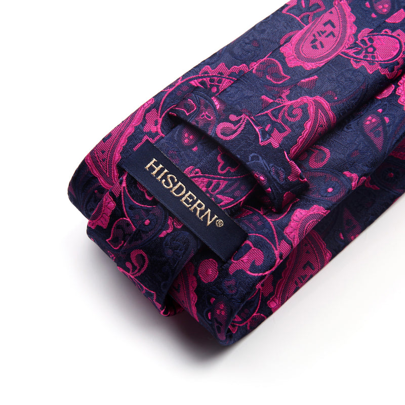 Paisley Tie Handkerchief Set - A9-HOT PINK/NAVY BLUE