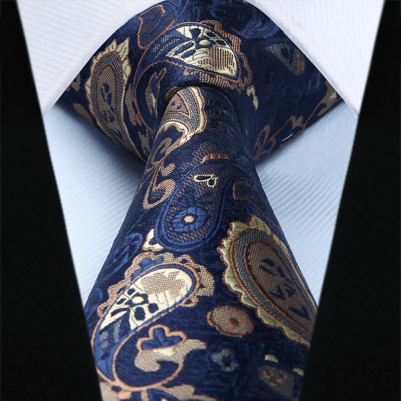 Paisley Floral Tie Handkerchief Set - BROWN/PURPLE