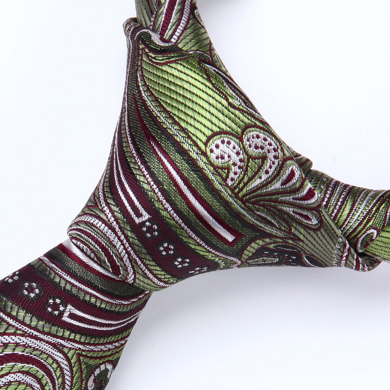Paisley Tie Handkerchief Set - OLIVE GREEN/BURGUNDY
