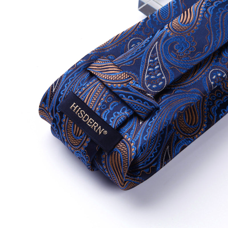 Paisley Tie Handkerchief Set - BLUE/BROWN