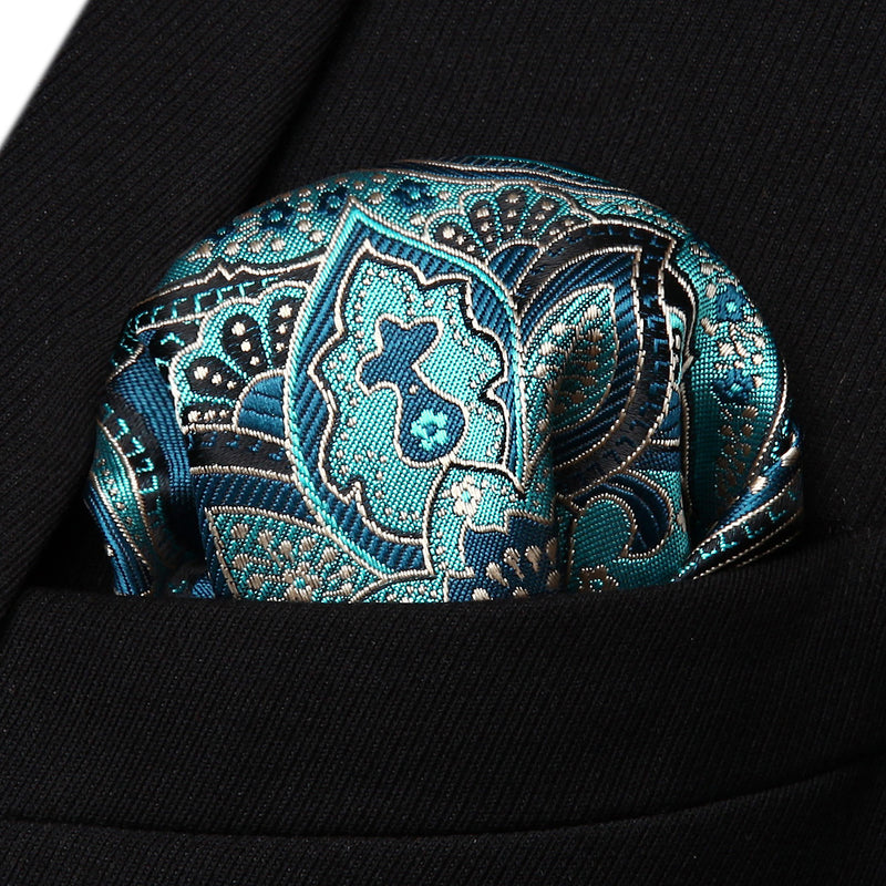 Paisley Tie Handkerchief Set - AQUA/BLUE