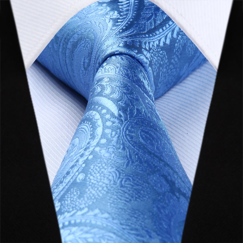 Paisley Solid Tie Handkerchief Set - D6-LIGHT BLUE