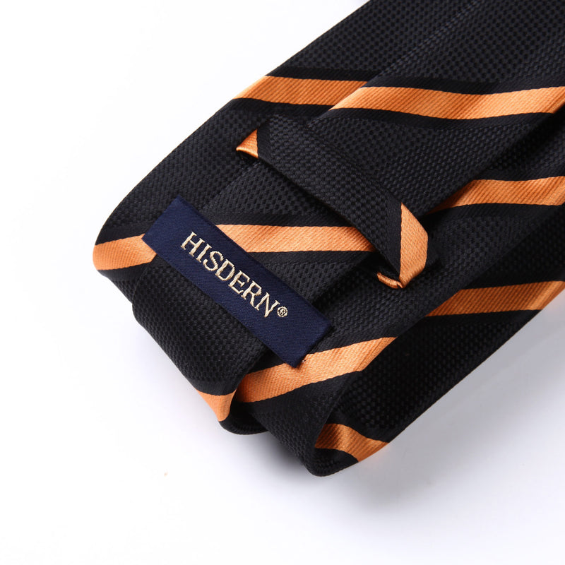 Stripe Tie Handkerchief Set - ORANGE/BLACK