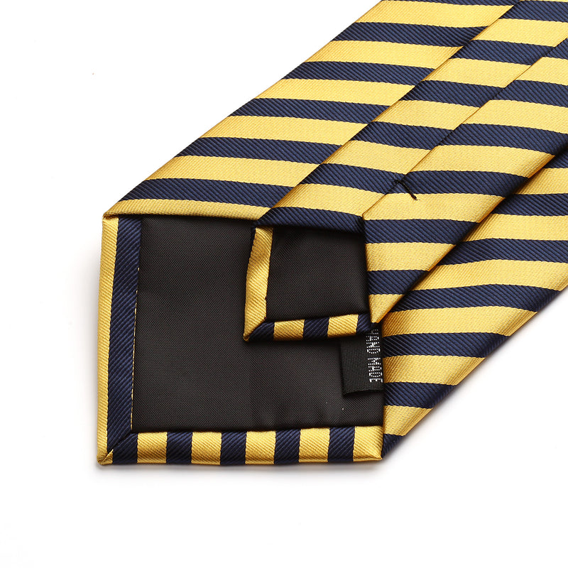 Stripe Tie Handkerchief Set - 02-YELLOW/NAVY BLUE