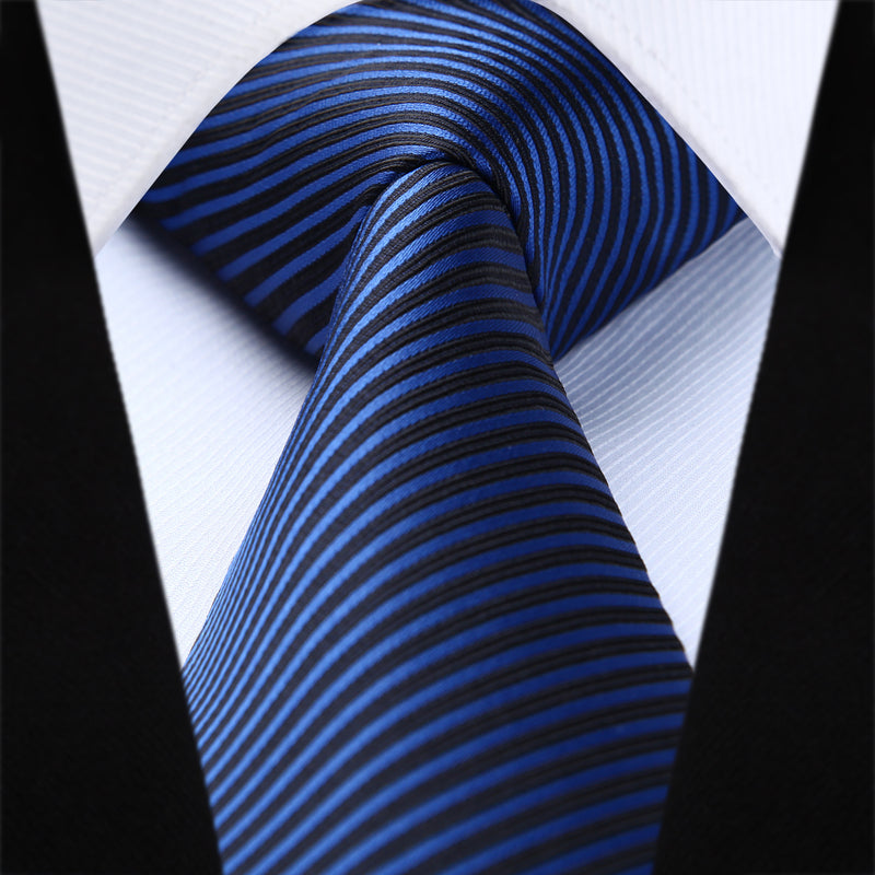 Stripe Tie Handkerchief Set - 06 NAVY BLUE/BLACK