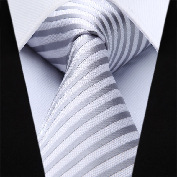 Stripe Tie Handkerchief Set - 10-GRAY/WHITE