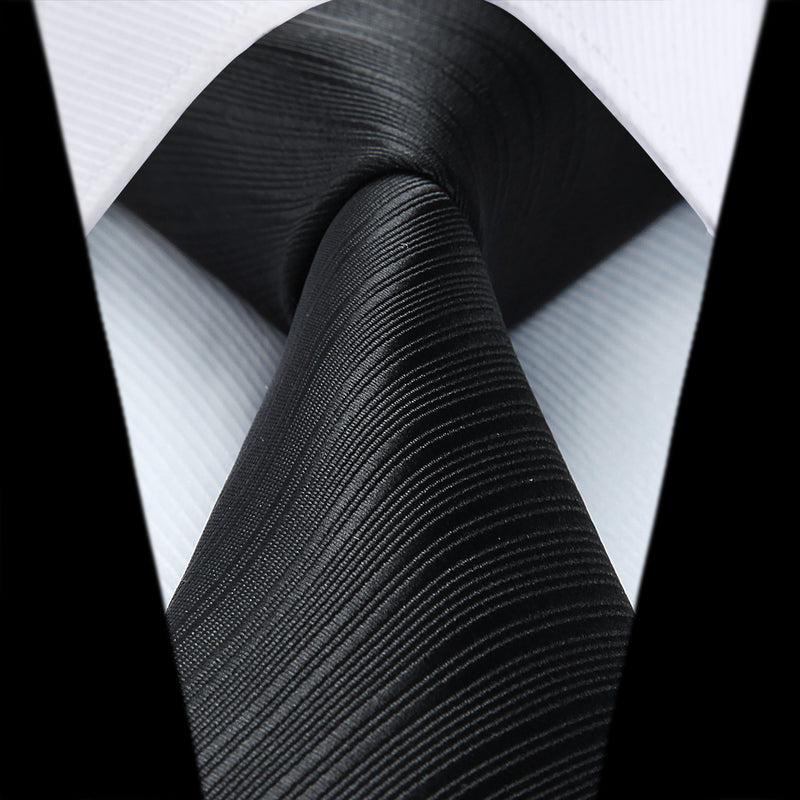 Stripe Tie Handkerchief Set - BLACK
