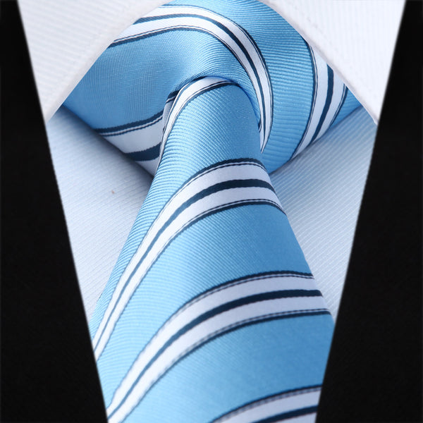 Stripe Tie Handkerchief Set - A-BABY BLUE/WHITE