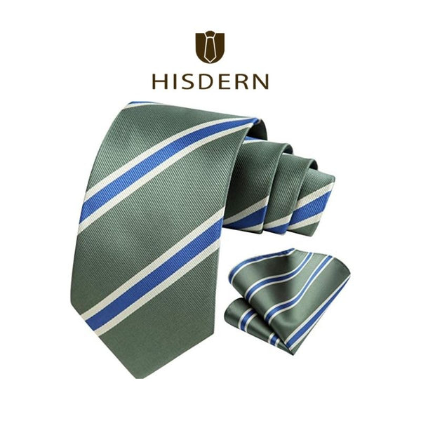Stripe Tie Handkerchief Set - OLIVE GREEN/BLUE