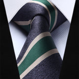 Stripe Tie Handkerchief Set - CHARCOAL/ARMY GREEN/WHEAT