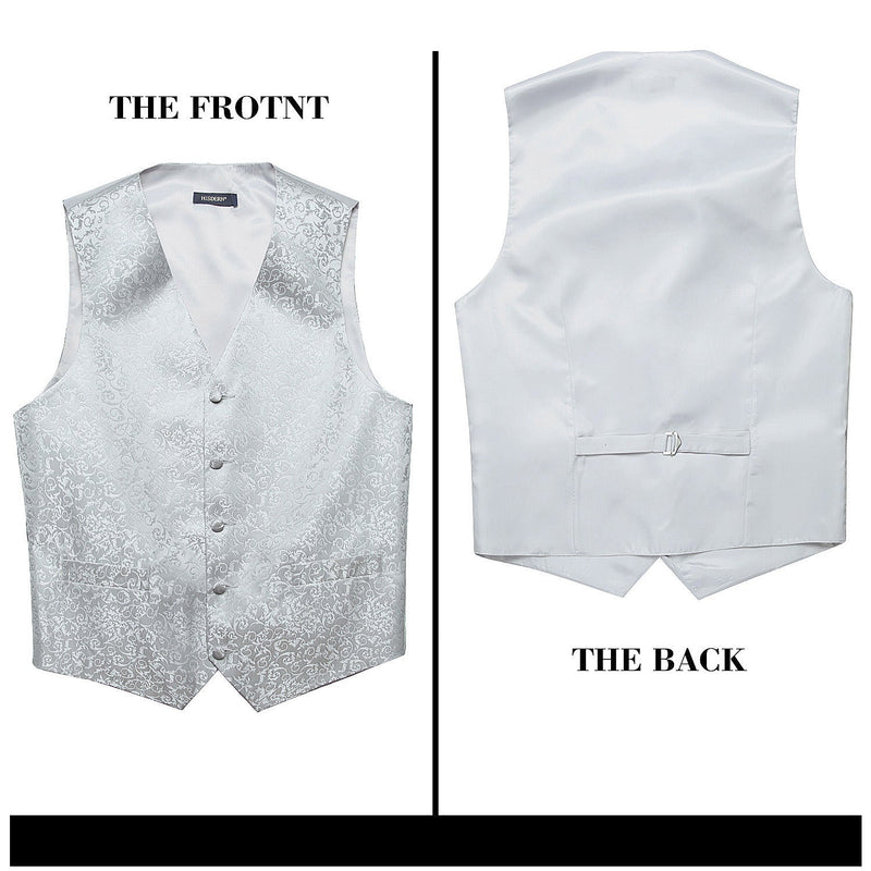 Paisley Floral 3pc Suit Vest Set - GRAY/SILVER