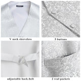 Paisley Floral 3pc Suit Vest Set - GRAY/SILVER