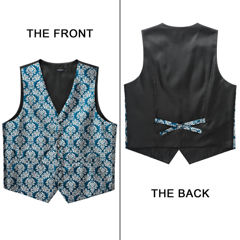 Paisley Floral 3pc Suit Vest Set - BLUE/GREY