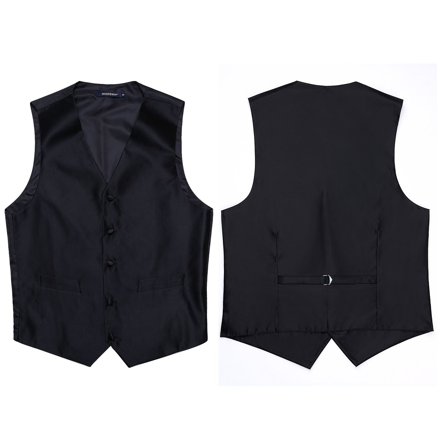 Hisdern BLACK Solid 3pc Suit Vest Set for wedding