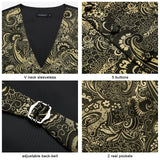 Paisley Floral 3pc Suit Vest Set - GOLD/BLACK