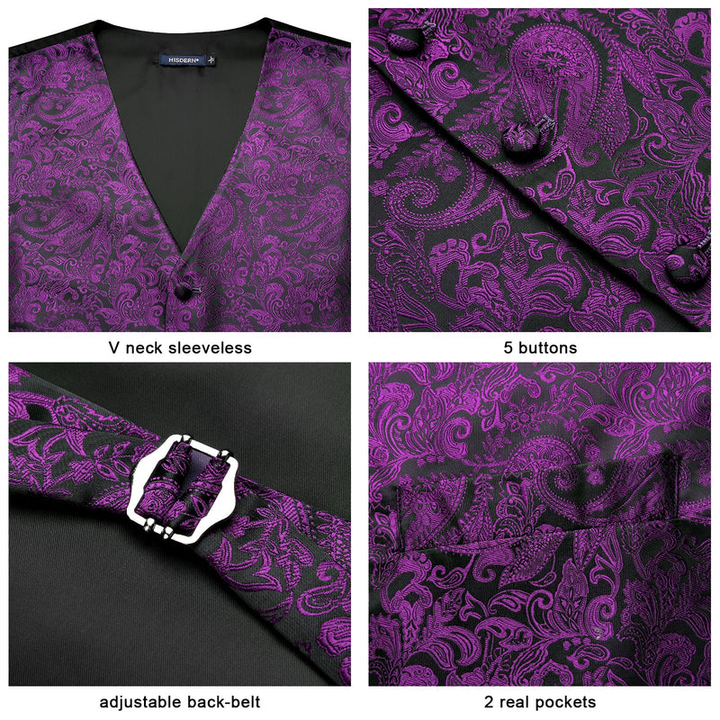 Paisley Floral 3pc Suit Vest Set - PURPLE -1 – Hisdern