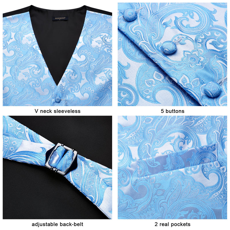 Paisley Floral 3pc Suit Vest Set - LIGHT BLUE – Hisdern